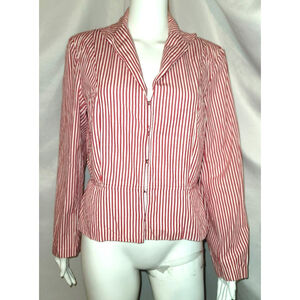 Vintage Nine & Co. Red & White Candy Striped Cropped Lightweight Blazer